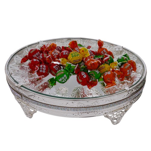 Tava decorativa rotunda din sticla 