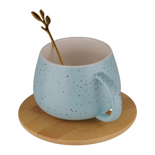 Cana ceramica cu farfuriuta din lemn