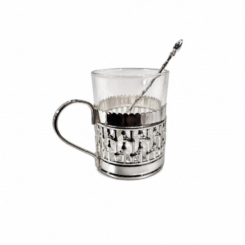 Set pentru servire,6pahare cu suport,lingurite si tava
