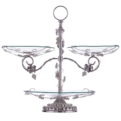 Platou din sticla etajat cu 2 brate