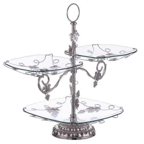 Platou din sticla etajat cu 2 brate